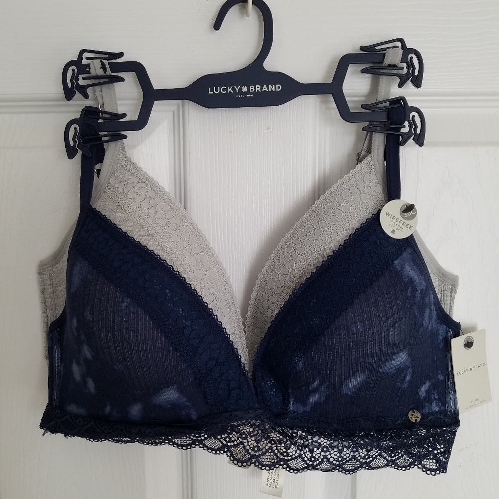 NWT Lucky Brand 2 pack Wireless  Bras Size 36C Blue  Gray